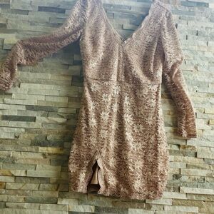 Camilla Lace V-Neck Dress in Brown